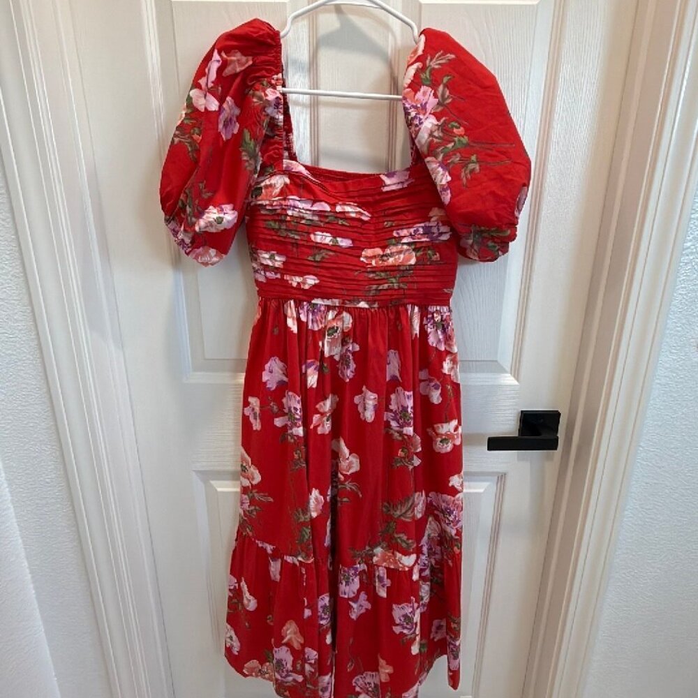 NWT sz XS petite Abercrombie & Fitch red floral Emerson midi dress